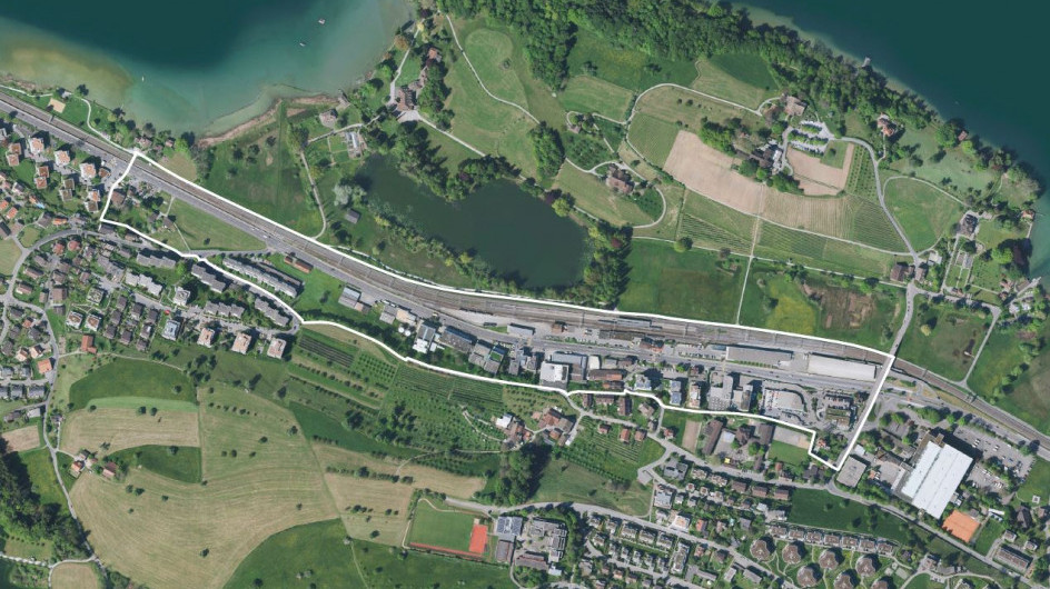 Luftbild des Testplanungsgebiet Wädenswil Au