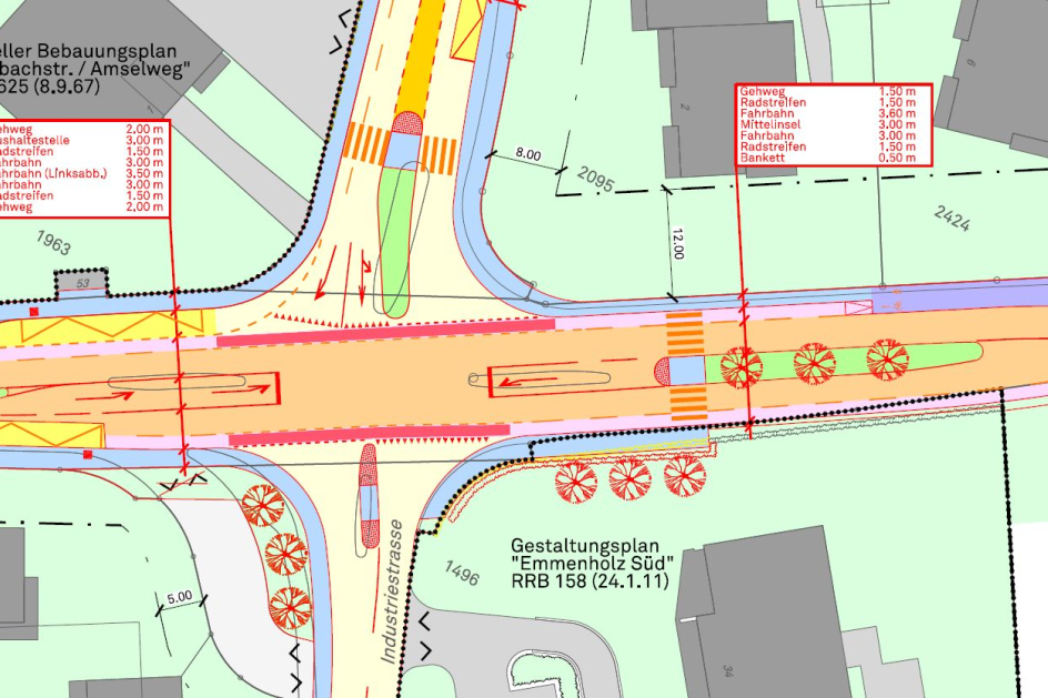 Erschliessungsplan mit Fahrbahnaufteilung ausgangs Zuchwil