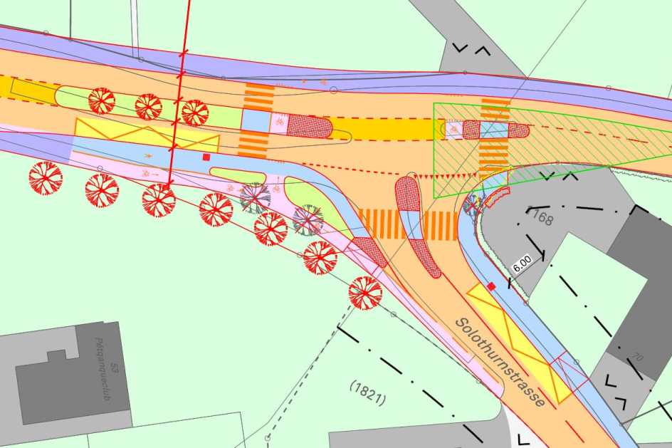 Erschliessungsplan mit Fahrbahnaufteilung eingangs Luterbach