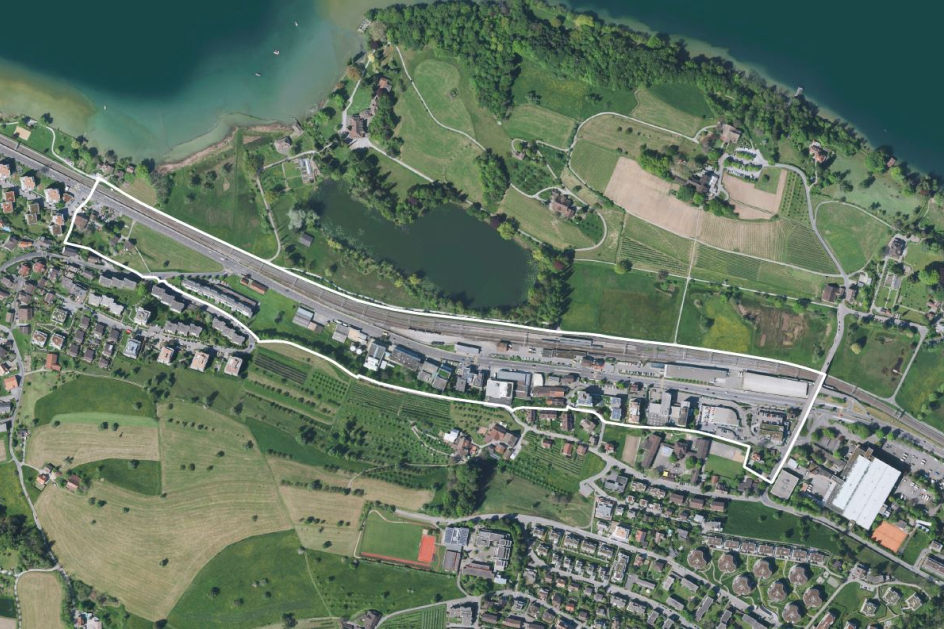 Luftbild des Testplanungsgebiet Wädenswil Au