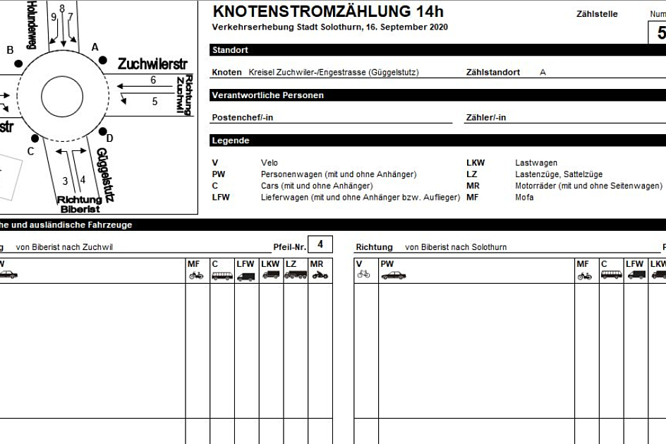 Zählformular Verkehrszählung 2020