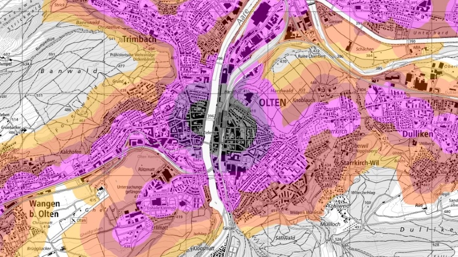 Planausschnitt öV-Erschliessungsgüte Raum Olten