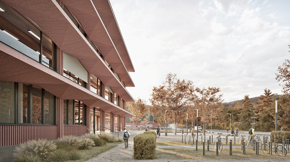Holz macht Schule: 2026 ist Baustart der Kreisschule Untergäu in Hägendorf (Visu: ern+ heinzl) 