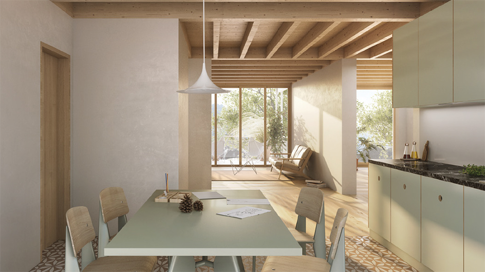 Thun; Bubenberg/von May: In der Wohnsiedlung entstehen fünf Wohnneubauten mit unterschiedlichen Konstruktionsweisen (Visu: Brügger Architekten, Thun)