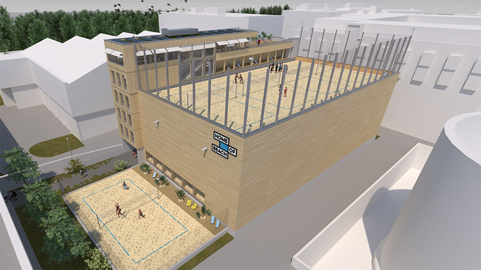 Work in progress: Das HOME OF BEACH in Bern wird 2026 eröffnet. (Visu: Home Of Beach, Skript Architekten)