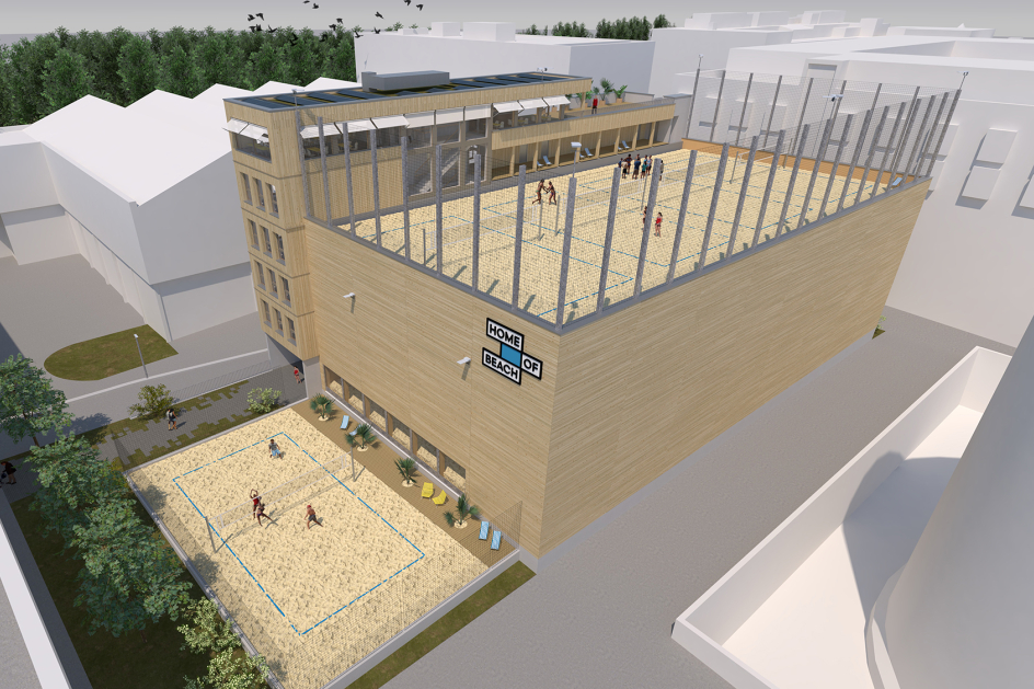 Work in progress: Das HOME OF BEACH in Bern wird 2026 eröffnet. (Visu: Home Of Beach, Skript Architekten)